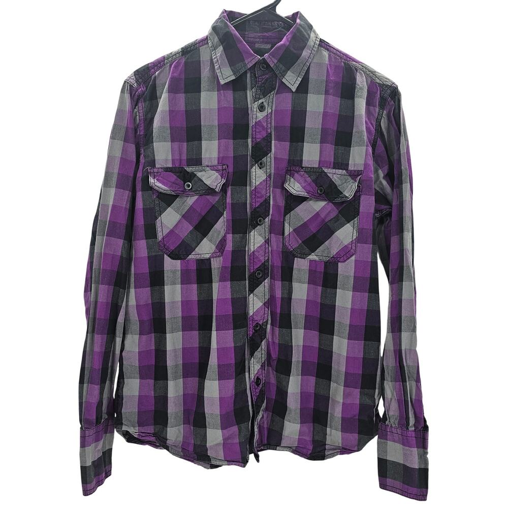 Counter Intelligence Mens size S Plaid Button Down Long Sleeve Shirt Purple/Gray